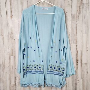 MissLook Floral Embroidered Lace Cardigan Blue Size XL